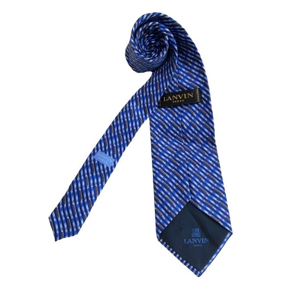 Lanvin Other - LANVIN Blue Geometric Silk Tie FRANCE 59"/ 3.5" EC
